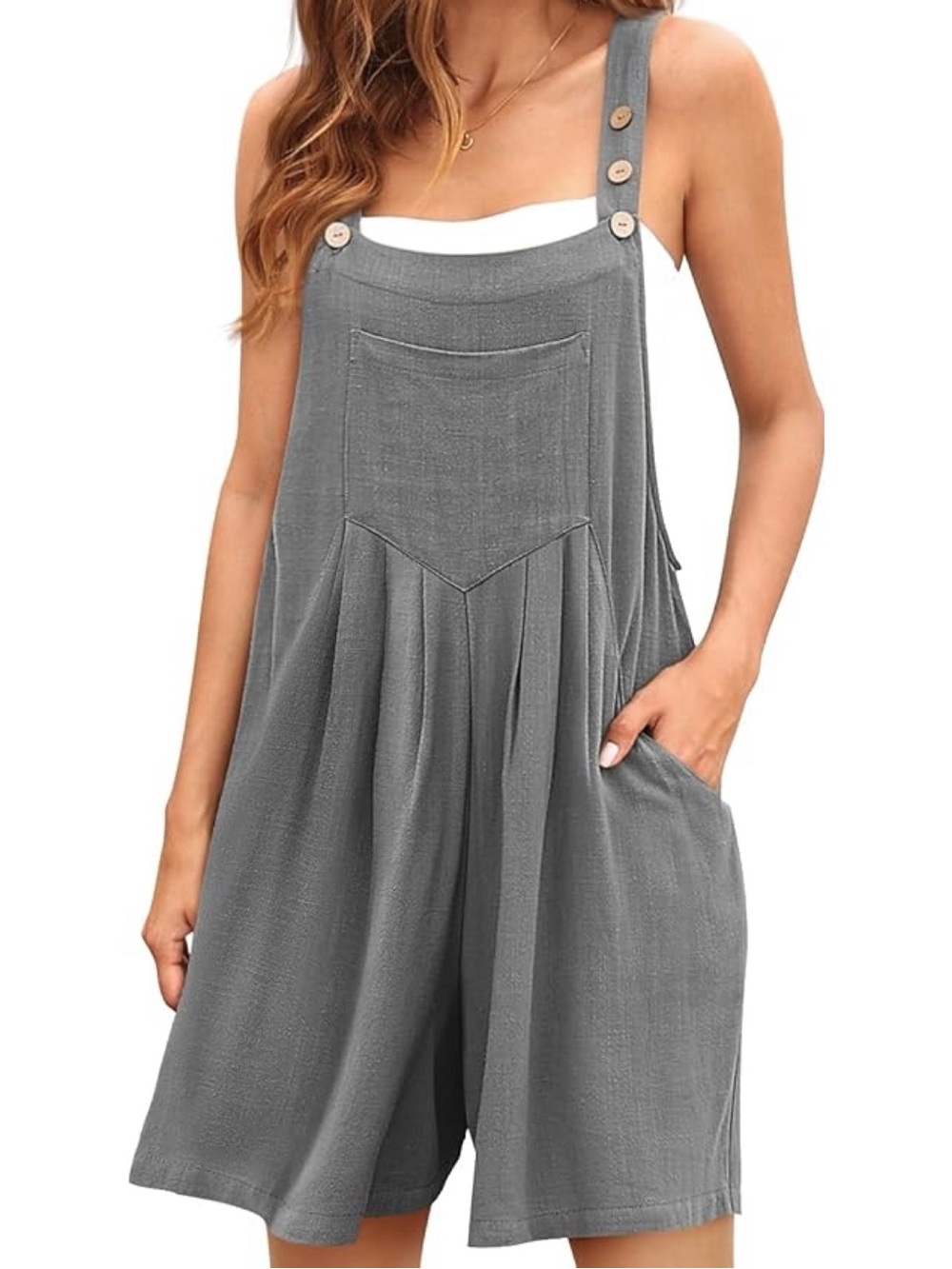 Linen Casual Grey Button Strap Summer Romper